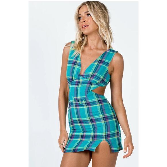 Princess Polly Emeri Minidress Green Check Plaid size 2 - Picture 4 of 9